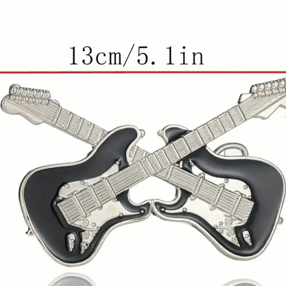 Silver and Black Guitar Belt Buckle